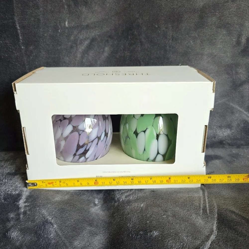 New Threshold 2pk Confetti green and purple Glass Easter Eggs 9.4'